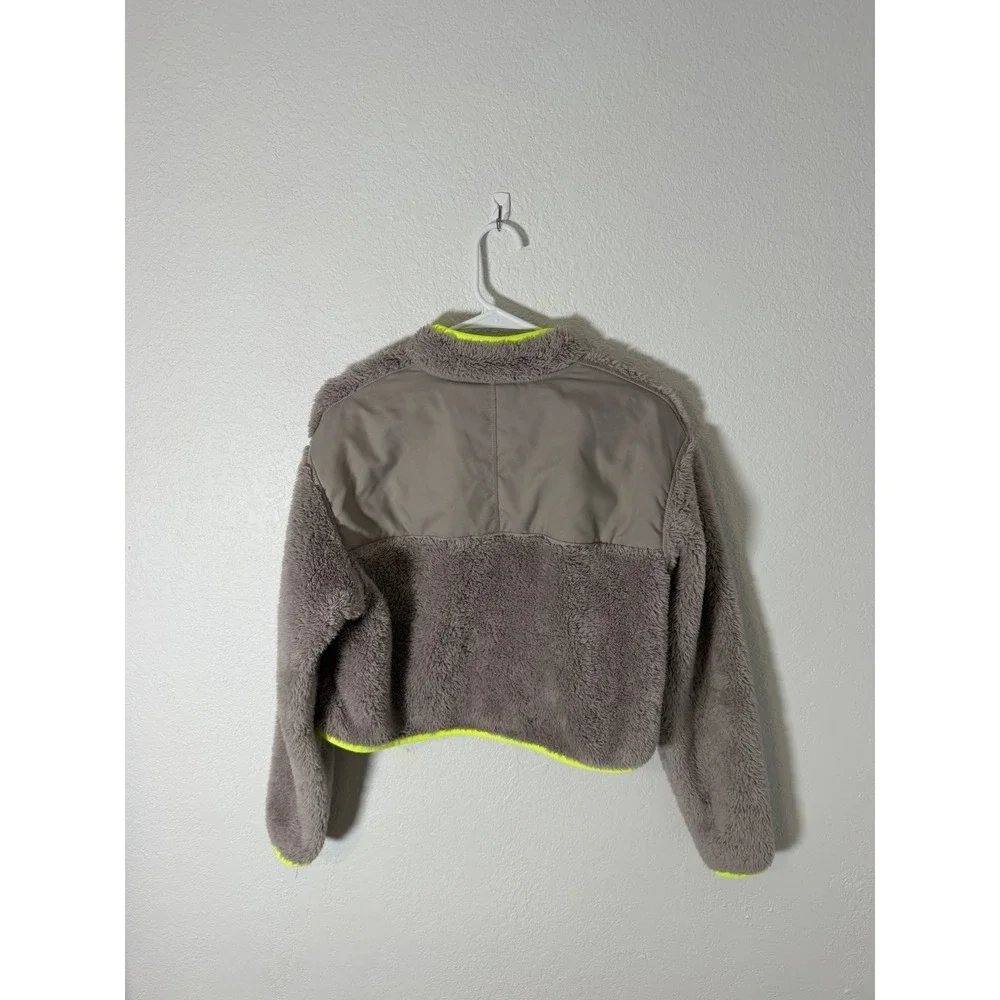 NIKE Womens Small Neon Cropped Fuzzy Pullover 1/4 Zip Mock Neck Pockets